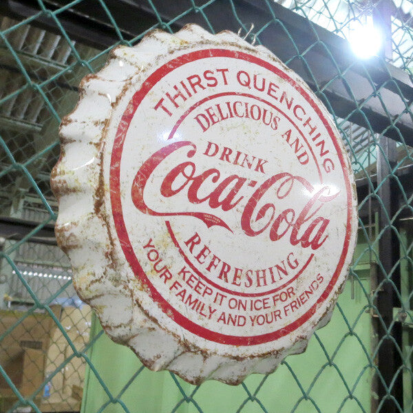 COCA-COLA Weathered Bottle Cap コカコーラ ブリキ看板 ボトルキャップ メタルサイン