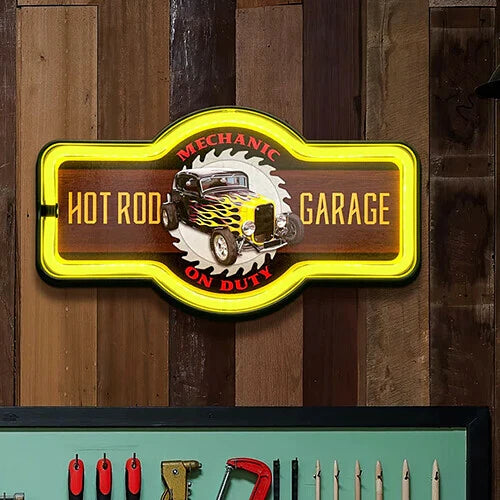 【サイン】LED ロープ ネオン サイン HOT ROD GARAGE マーキー