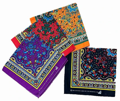 【コットンバンダナ】　チロリアン柄　定番フラッグハンカチ　オレンジ