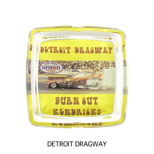 【70's レトロヴィンテージ】【Advertising】GLASS ASH TRAY 灰皿 KENDRICKS　DETROIT DRAGWAY