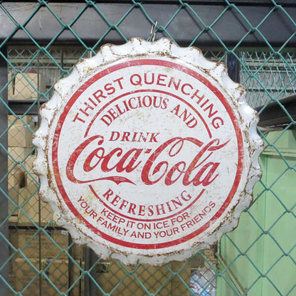 COCA-COLA Weathered Bottle Cap  コカコーラ ブリキ看板  ボトルキャップ メタルサイン