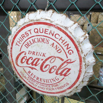 COCA-COLA Weathered Bottle Cap  コカコーラ ブリキ看板  ボトルキャップ メタルサイン