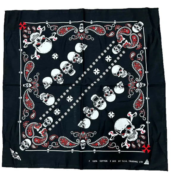 【コットンバンダナ】スカル　定番フラッグハンカチ